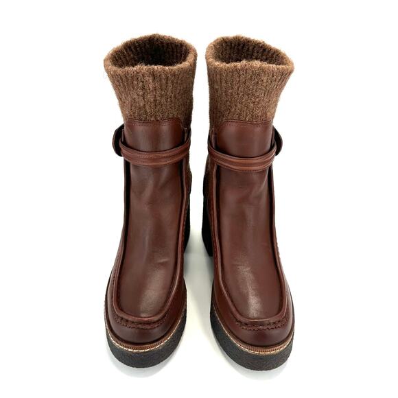 Sam Edelman Sidney Chunky Platform Bootie Size 10M Brown Leather Australian Wool - Picture 4 of 15